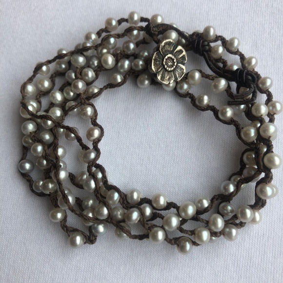Chan Luu Pearl and Brown Wrap Bracelet - Picture 2 of 4